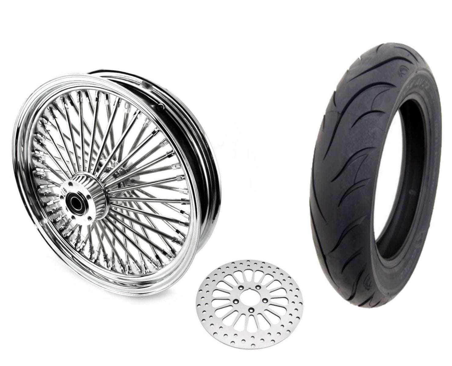 Ultima, 16 3.5 48 Fat Spoke Front Wheel Chrome Rim BW Tire Package Harley Touring FXST