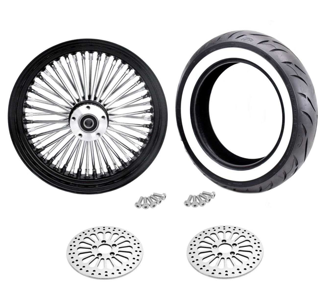 Ultima, 16 3.5 Fat Front Wheel Black WW Tire Package 2008+ Harley Softail Touring DD