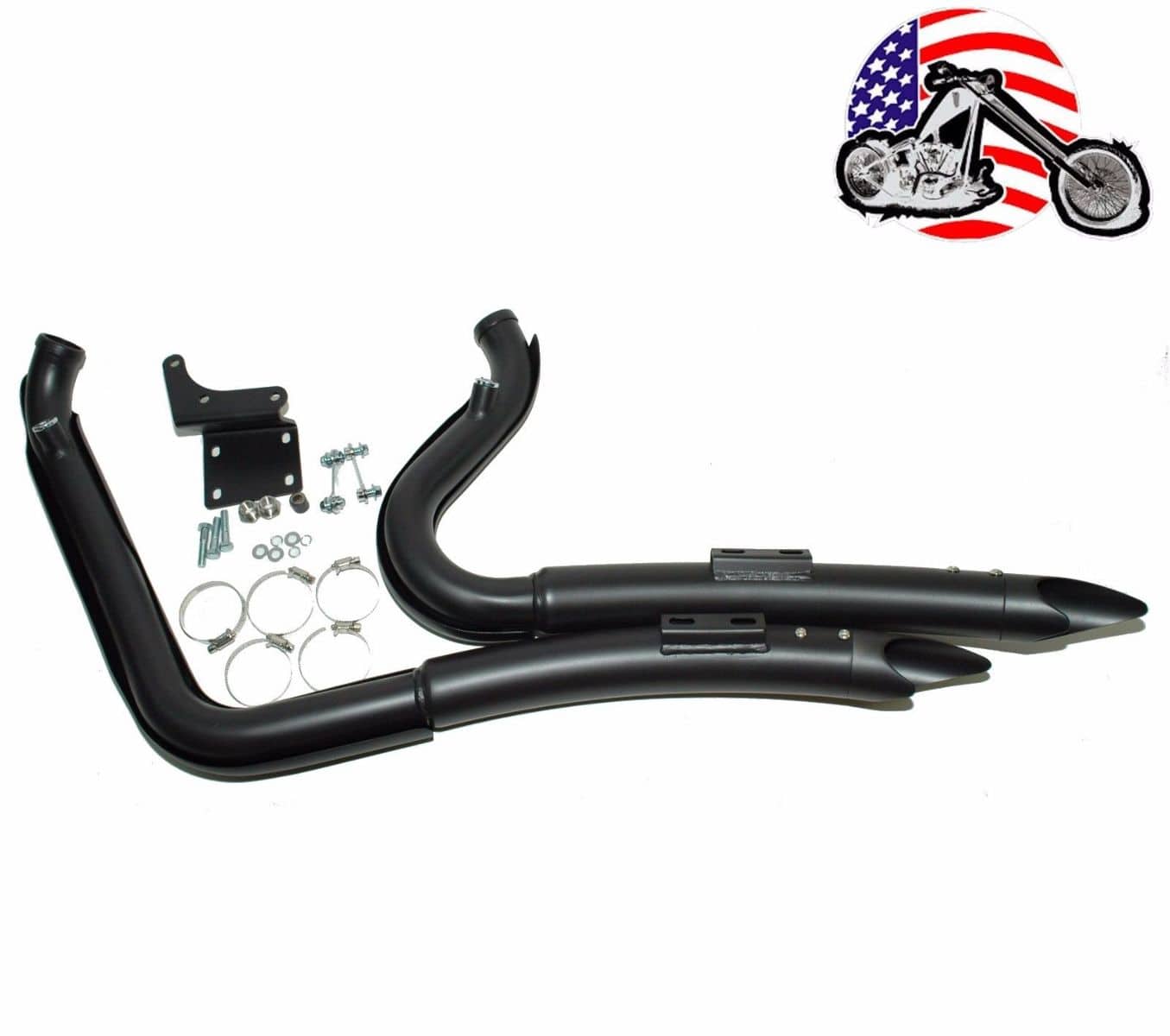 American Classic Motors, 2 1/4" Black Big Radius Radius Curves Full Exhaust Drag Pipe System Harley Dyna