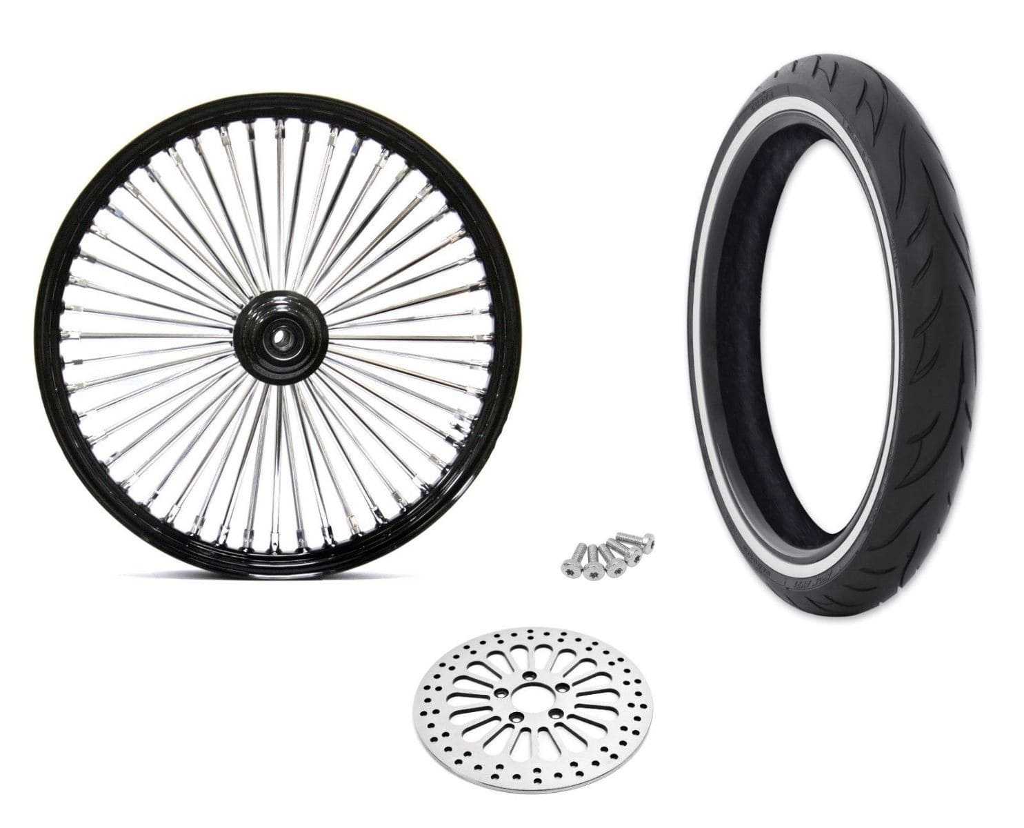 Ultima, 21 2.15 Fat Front Wheel Black WW Tire Package 2008+ Harley Softail Touring SD