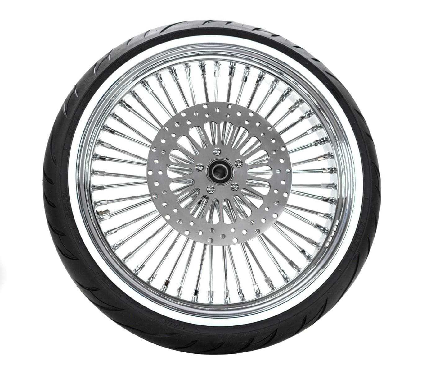 American Classic Motors, 21 3.5 46 Fat King Spoke Front Chrome Rim Whitewall Wheel Tire Package Harley DD