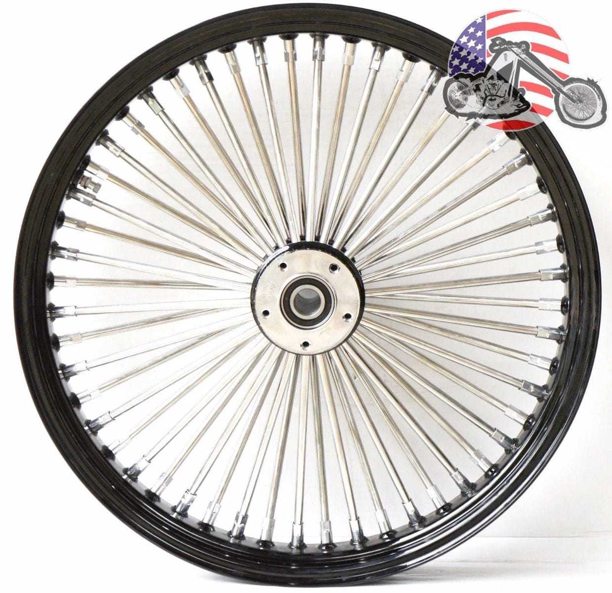 DNA Specialty, 21 3.5 52 Mammoth Fat Stainless Spoke Front Wheel Black Rim 08-20 Harley Touring