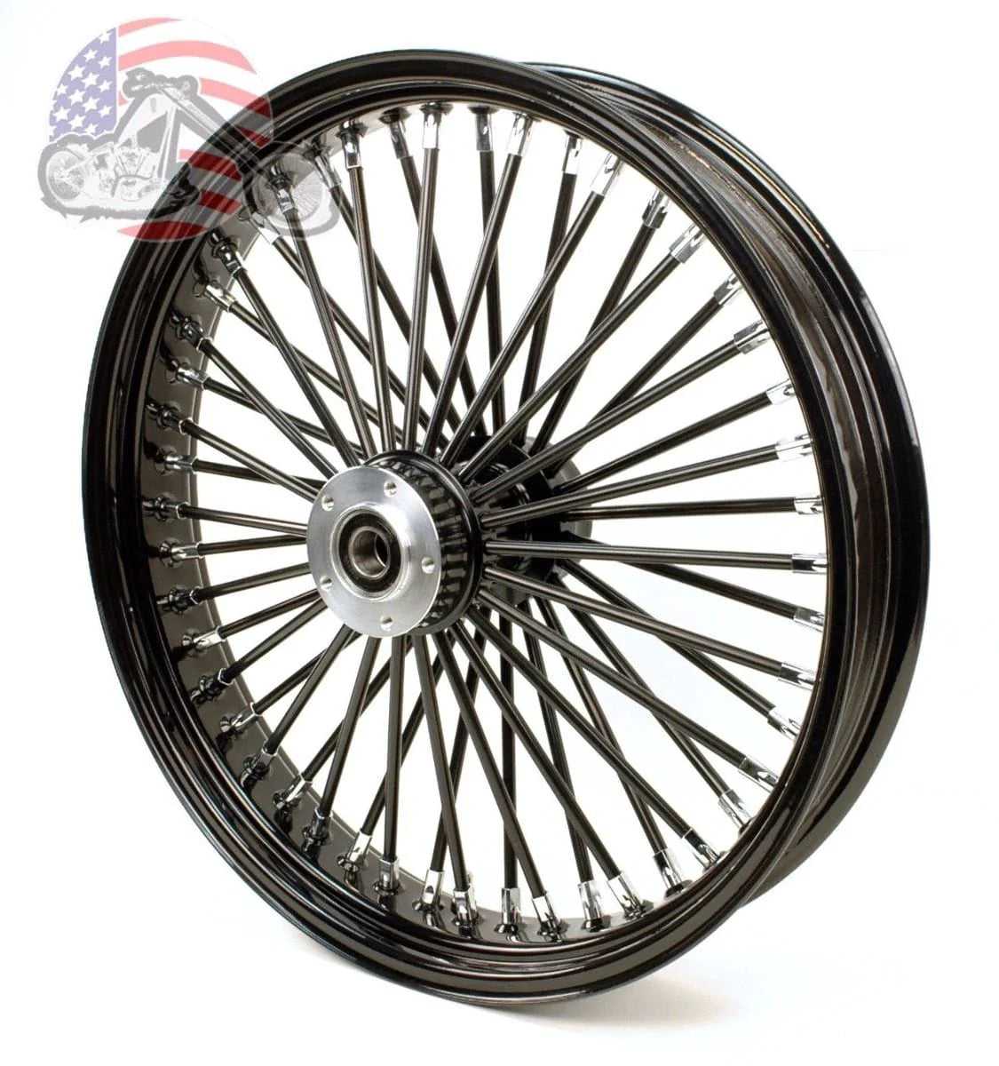 Ultima, 21 x 3.5 48 Fat King Spoke Front Wheel Black Rim Dual Disc Harley Touring 00-07