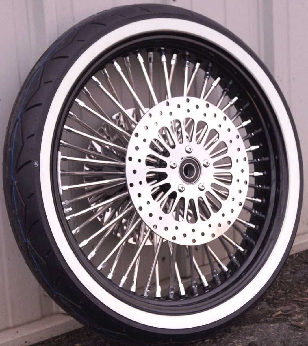 Ultima, 21 x 3.5 48 Fat King Spoke Front Wheel Black Rim Whitewall Tire Package Touring