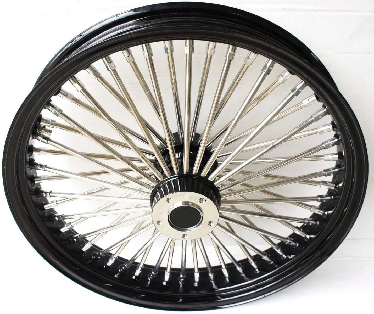 DNA Specialty, 21 x 3.5 52 Mammoth Fat Spoke Front Wheel Chrome Black Rim 84-99 Harley Touring