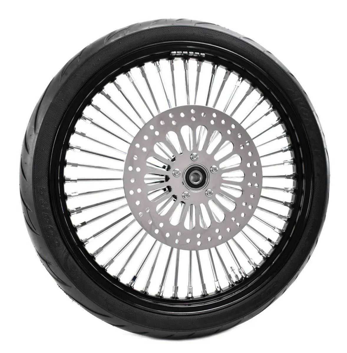 Ultima, 23 x 3.5 48 Fat King Chrome Spoke Front Wheel Black Rim Tire Package 00-07 DD