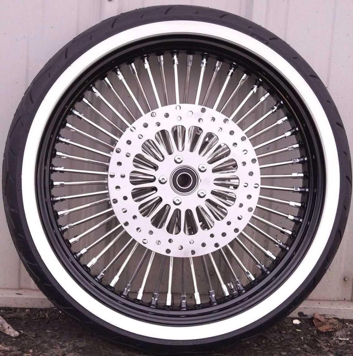 Ultima, 23 x 3.5 48 Fat King Chrome Spoke Front Wheel Black Rim WWW Tire Package Single