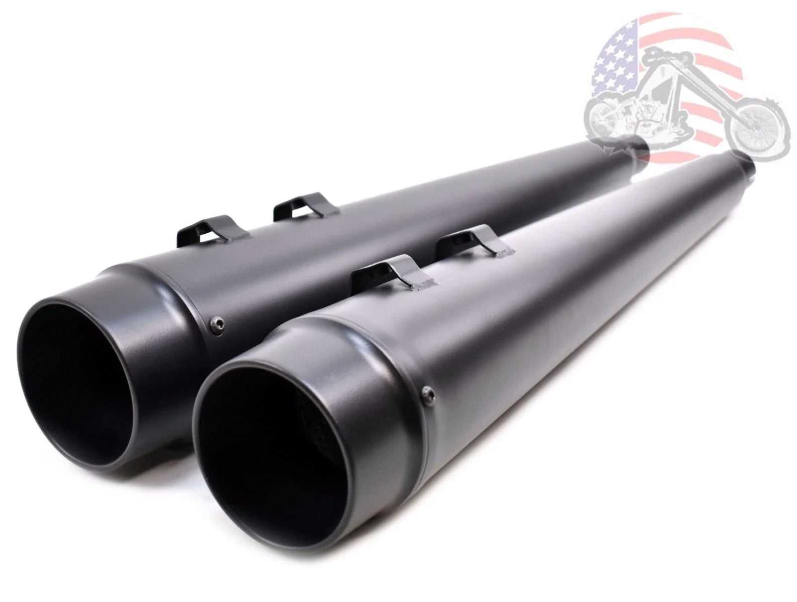 American Classic Motors, 4" Black Megaphone Slip-On Mufflers Exhaust Pipes 95-16 Harley Touring Dresser