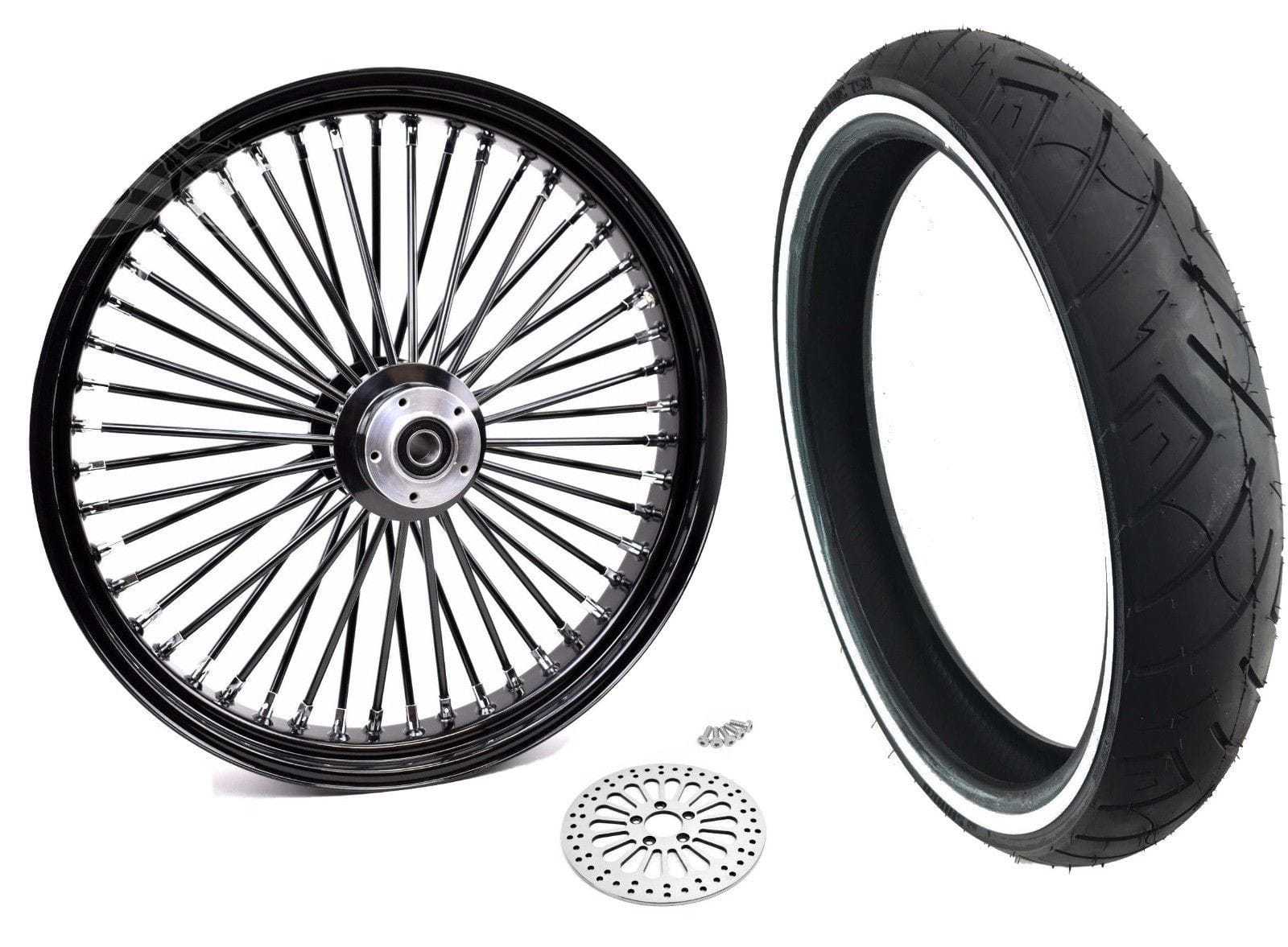 Ultima, 48 Fat King Spoke 23 x 3.5 Front Wheel Rim WW Tire Package Harley Black Single