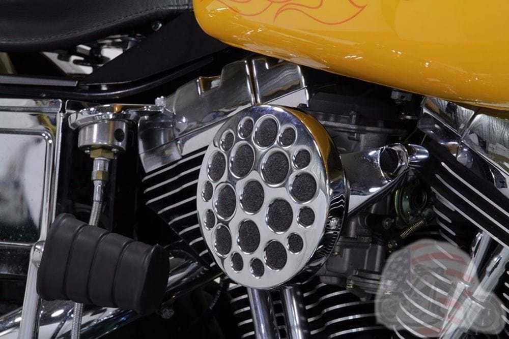 V-Twin Manufacturing, Air Filter Cleaner Holey Drilled Chrome Cover Harley Dyna Breather Backing Plate