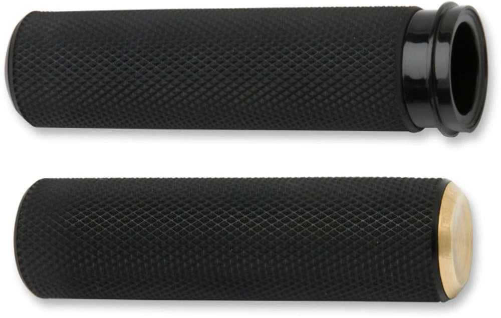 Arlen Ness, Arlen Ness Fusion Knurled Rubber Hand Grips Black Brass Cable Handlebars Harley