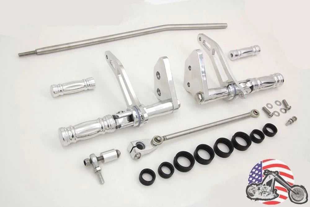 V-Twin Manufacturing, Billet Polished Forward Controls Control With Pegs Harley Dyna Lowrider FXD FXDL