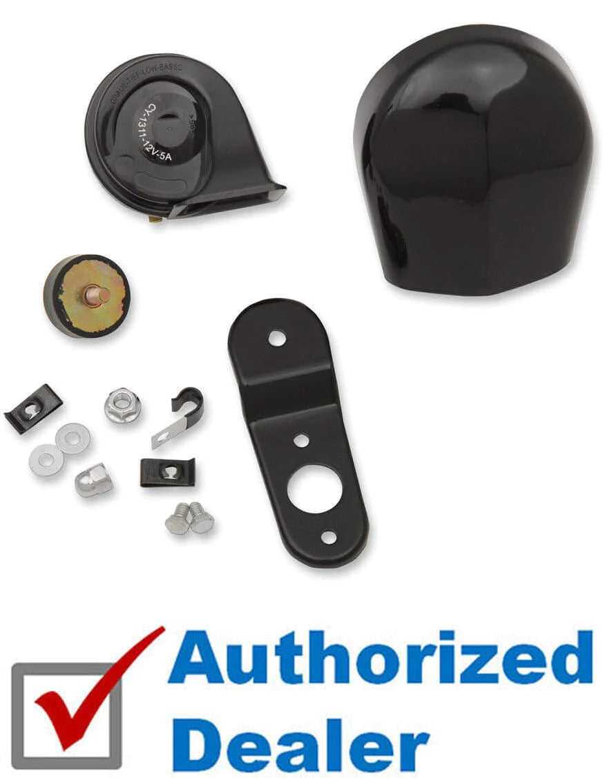 Drag Specialties, Black 12v 110db Horn Cover Upgrade Kit Harley 91-2018 Dyna Touring Softail XL