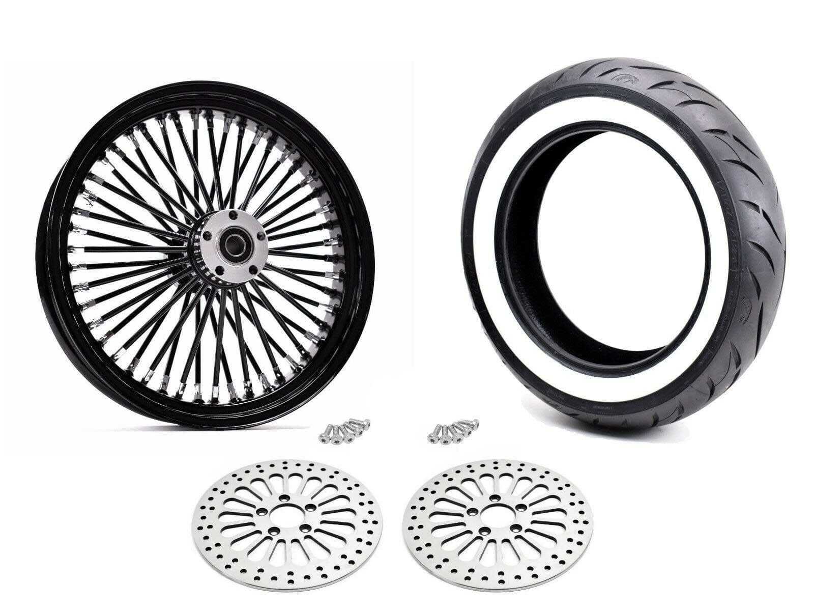 Ultima, Black 16 3.5 48 Fat King Spoke Front Rim Wheel WW Tire Package Harley 08+ ABS