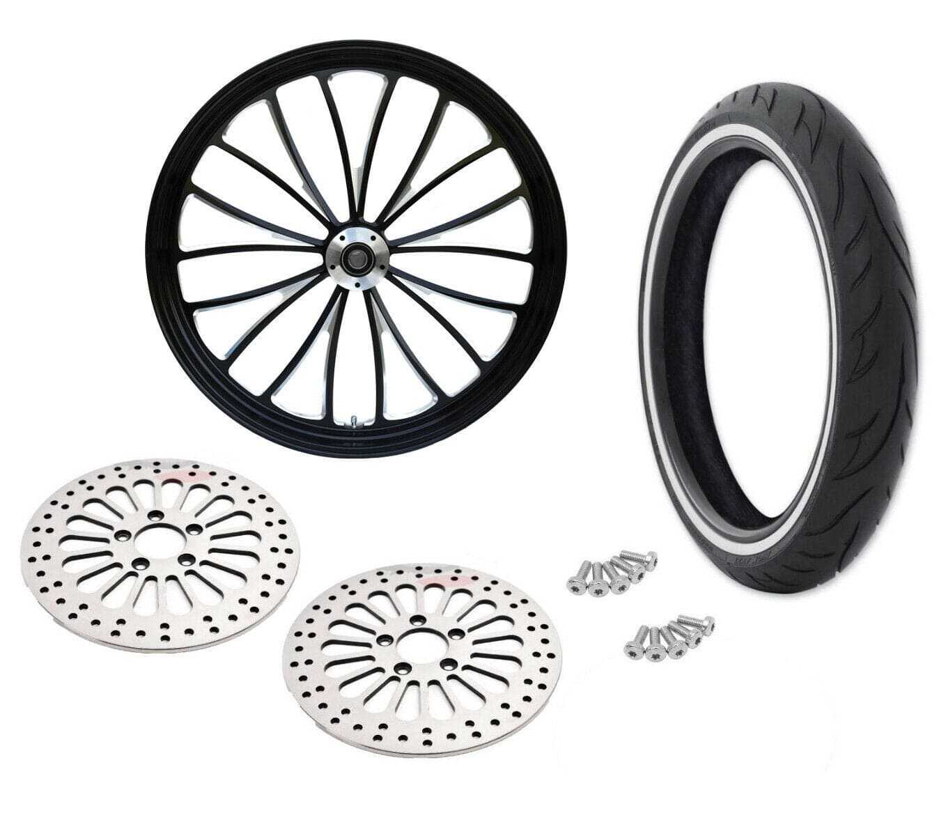 Ultima, Black Billet Manhattan 21 3.5 Front Wheel Rim WW Tire Package Harley Touring DD