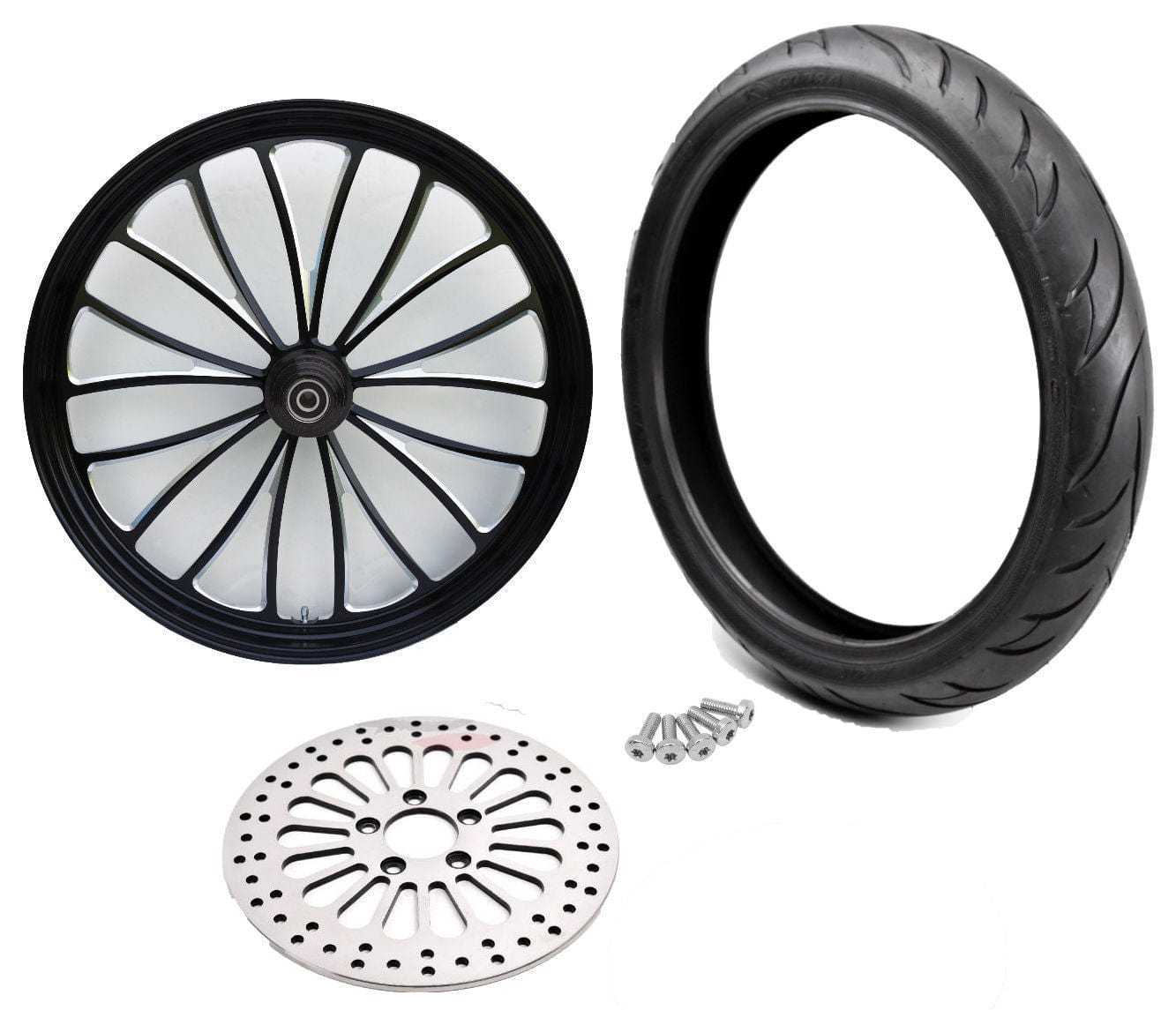 Ultima, Black Billet Manhattan 21 X 3.5 Front Wheel Rim BW Tire Package Harley 2008+