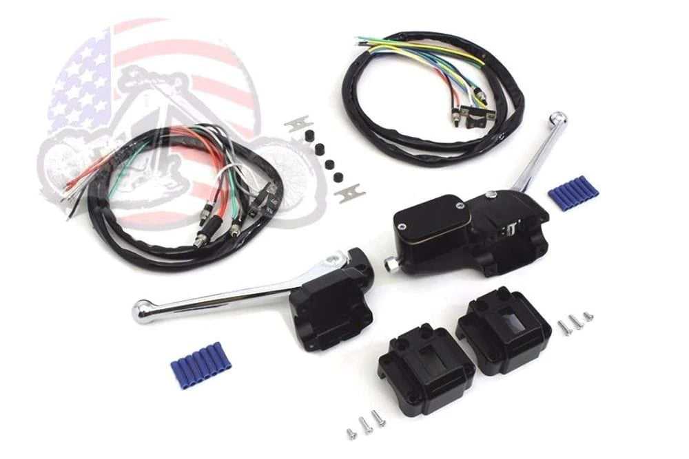 V-Twin Manufacturing, Black Hand Handlebar Control Switch Kit Harley Ironhead Shovelhead Chopper FX XL