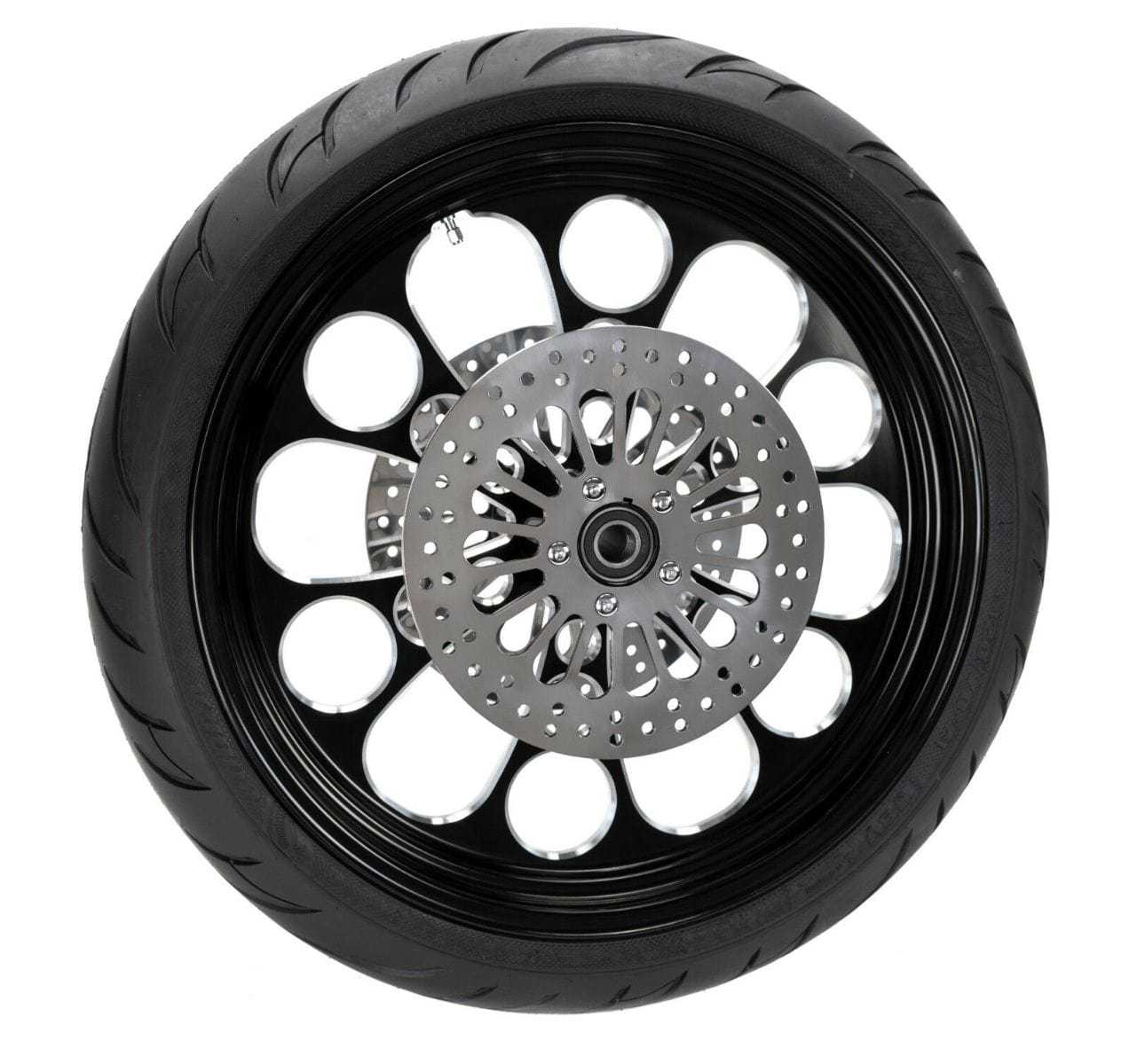 Ultima, Black Kool Kat 21 3.5 Billet Front Wheel Rim BW Tire Package Harley Touring 08+