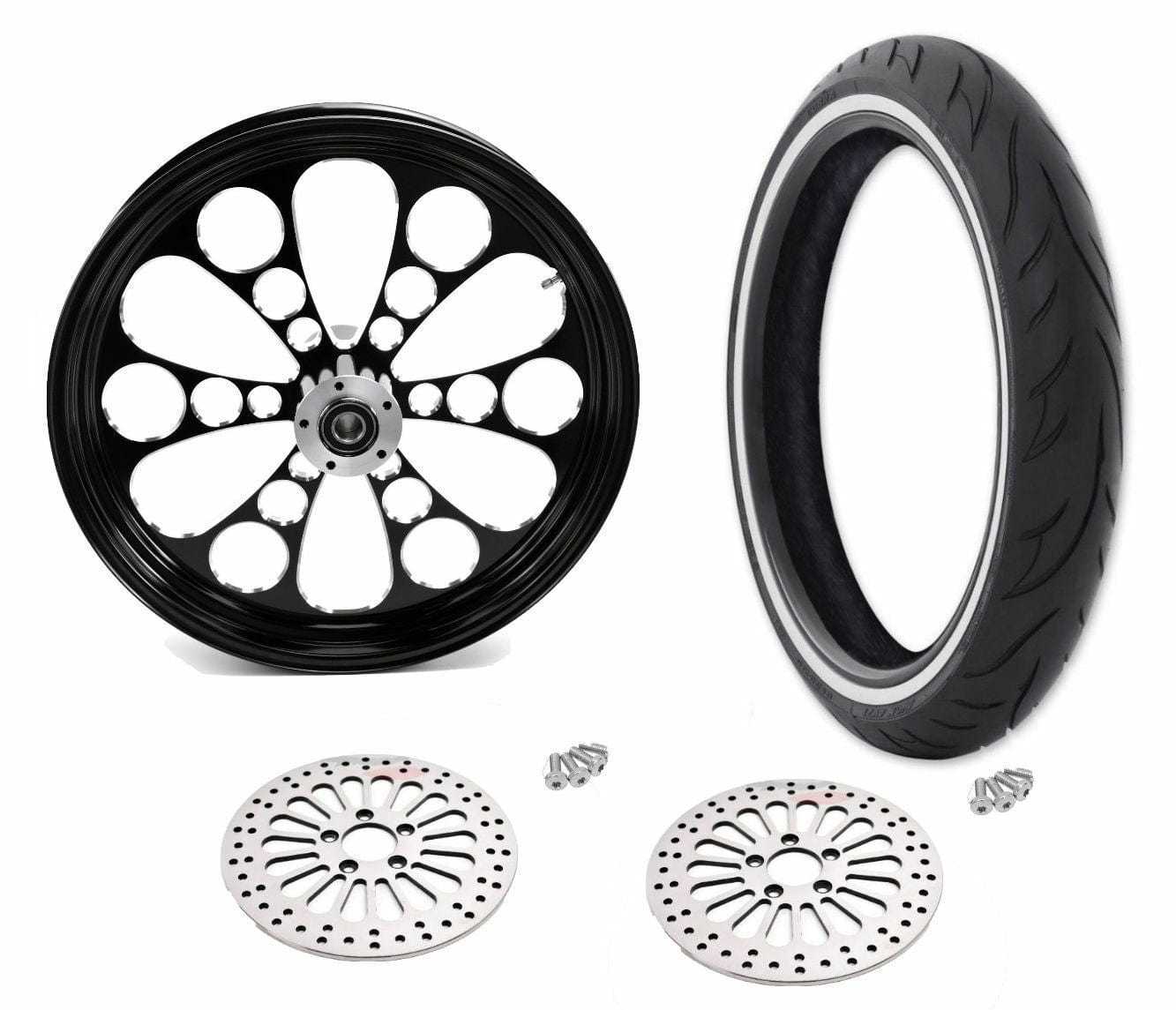 Ultima, Black Kool Kat 21 3.5 Billet Front Wheel Rim Tire WW Package Harley Touring 08+