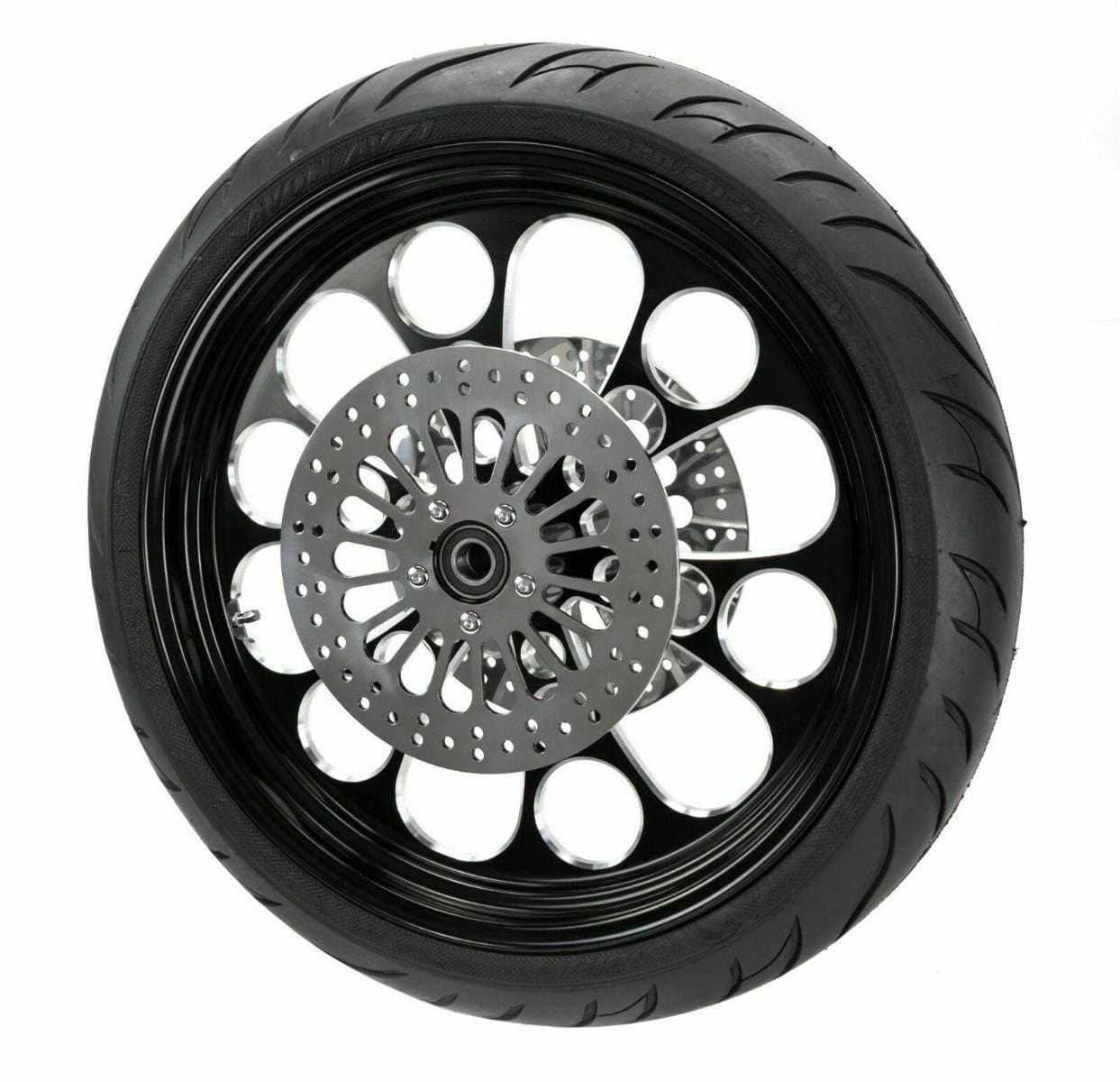 Ultima, Black Kool Kat 23 3.5 Billet Front Wheel Rim BW Tire Package Harley Touring 08+