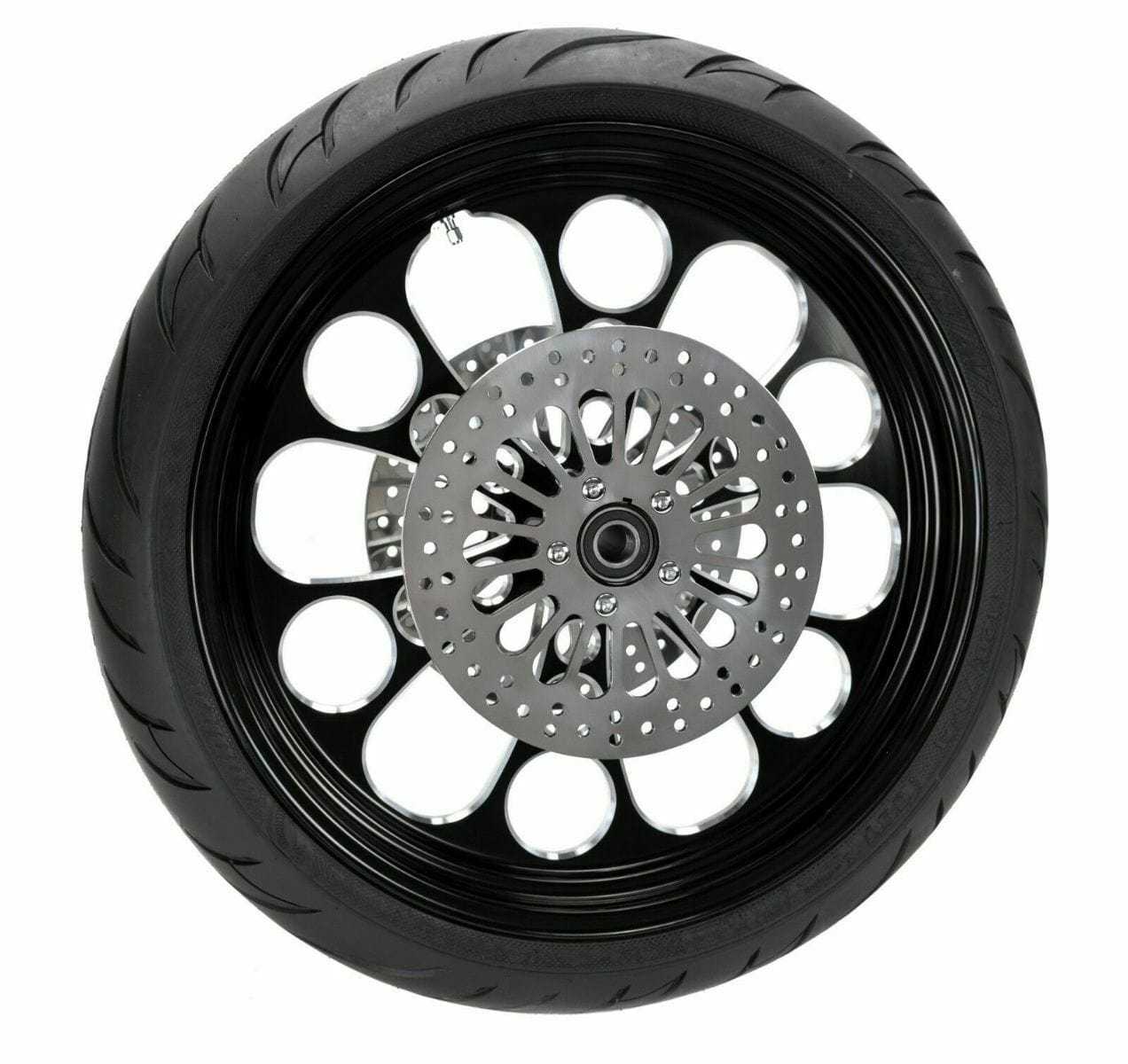 Ultima, Black Kool Kat 23 3.5 Billet Front Wheel Rim BW Tire Package Harley Touring 08+