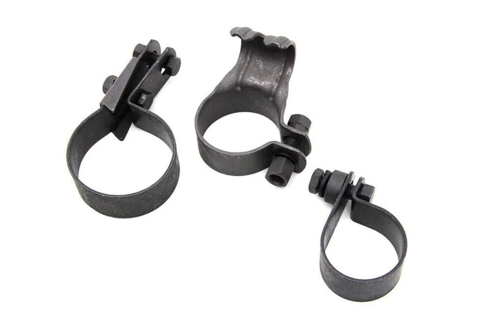 V-Twin Manufacturing, Black Parkerized Replacement Front & Rear Exhaust Clamp Set Harley VL Flathead