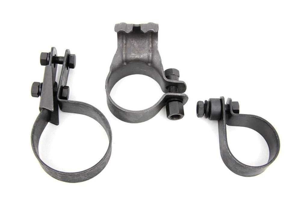 V-Twin Manufacturing, Black Parkerized Replacement Front & Rear Exhaust Clamp Set Harley VL Flathead