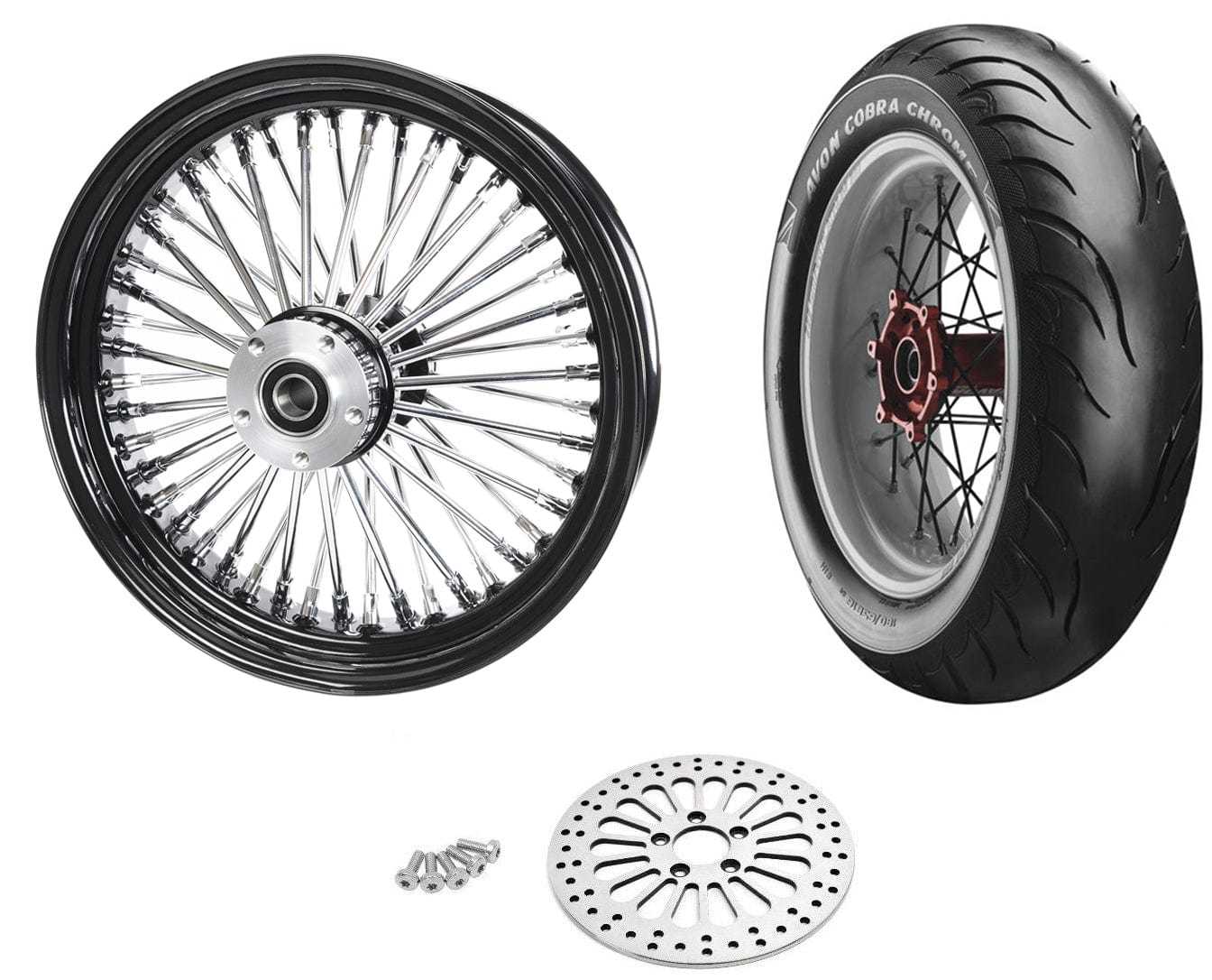 American Classic Motors, Black Rim 16 3.5 46 Fat King Spoke Rear BW Wheel Package Harley Touring Softail