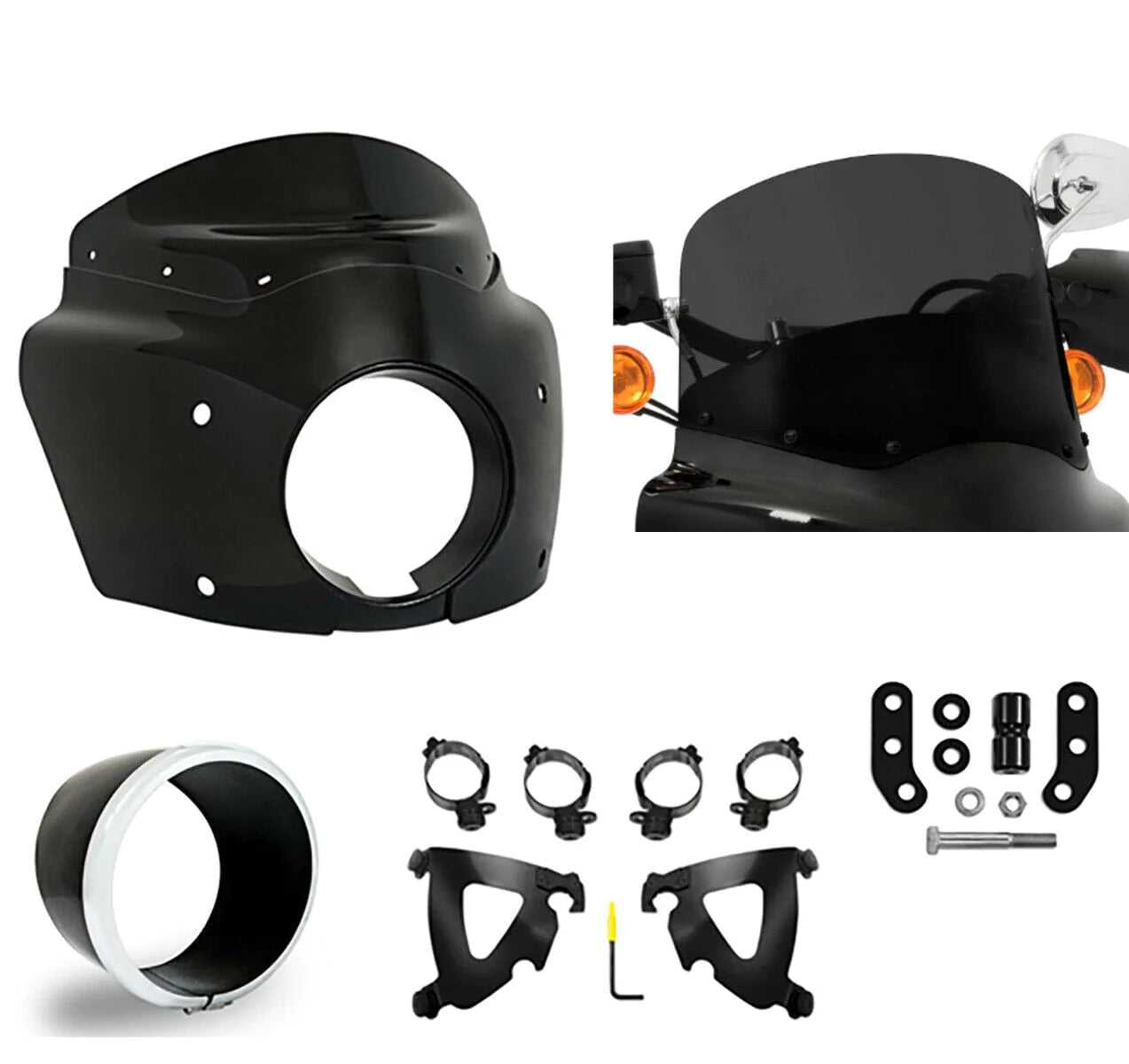 Memphis Shades, Black Road Warrior Fairing 11" Dark Smoke Windshield Kit Harley Low Rider S 2020