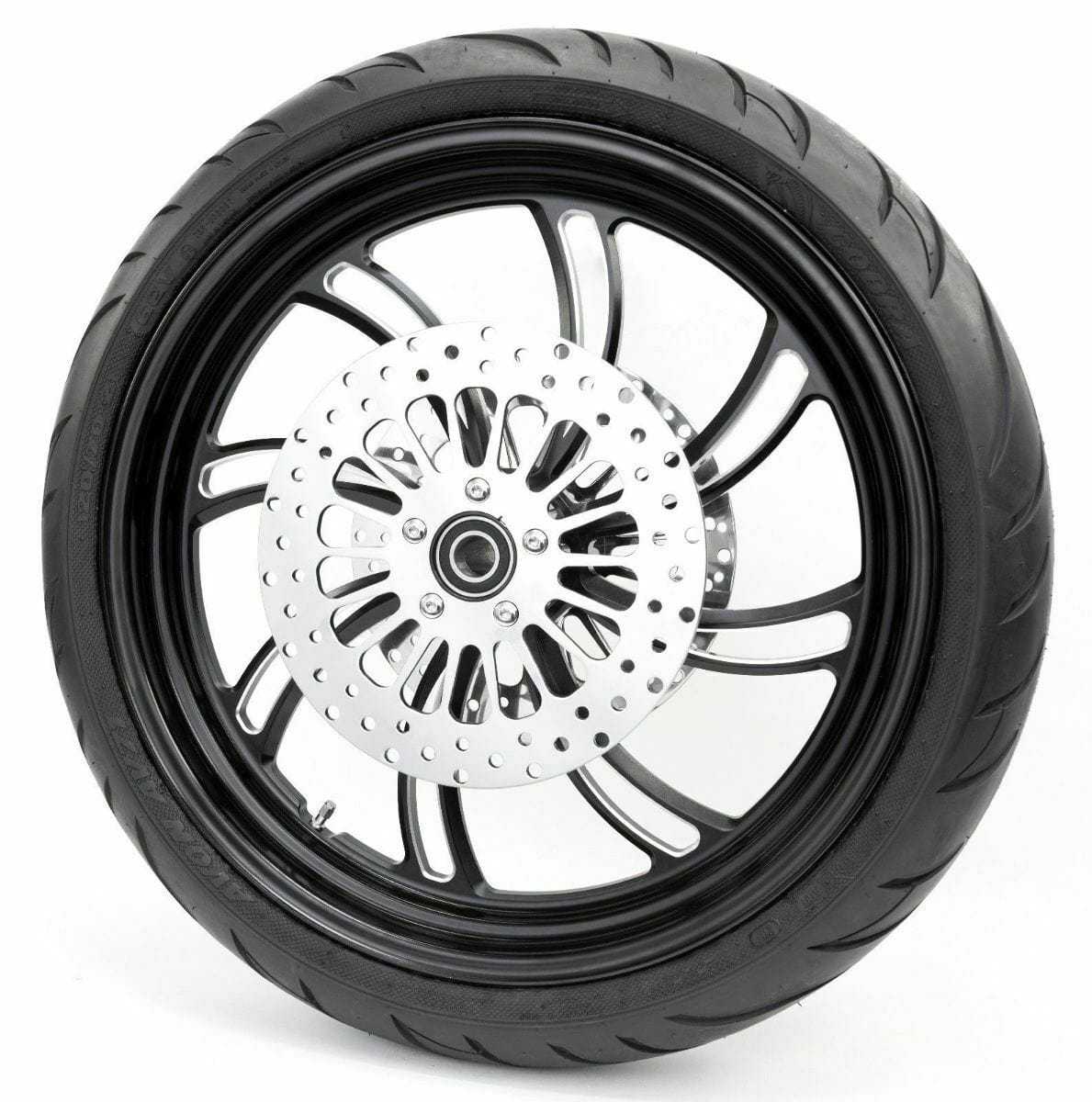 Ultima, Black Vortex 21 3.5 Billet Front Wheel DD Rim BW Tire Package Harley Touring 08+