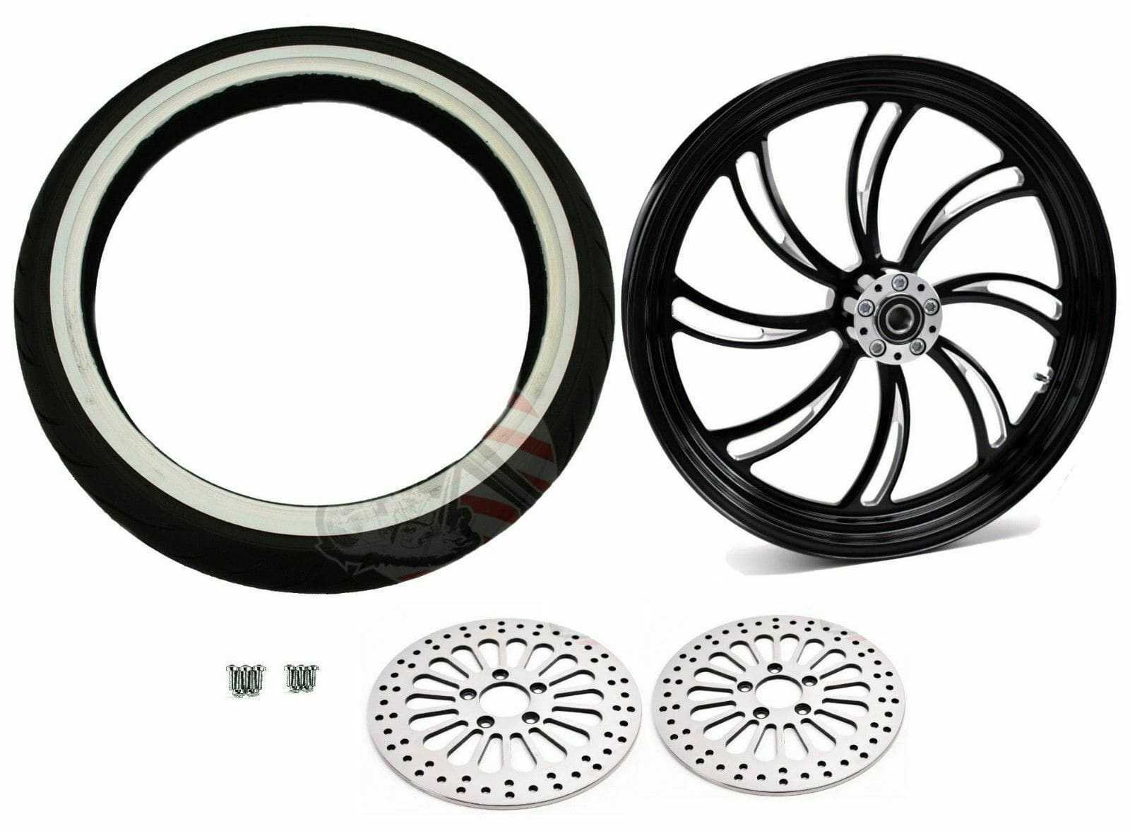 Ultima, Black Vortex 21 3.5 Billet Front Wheel DD Rim WW Tire Package Harley Touring 08+