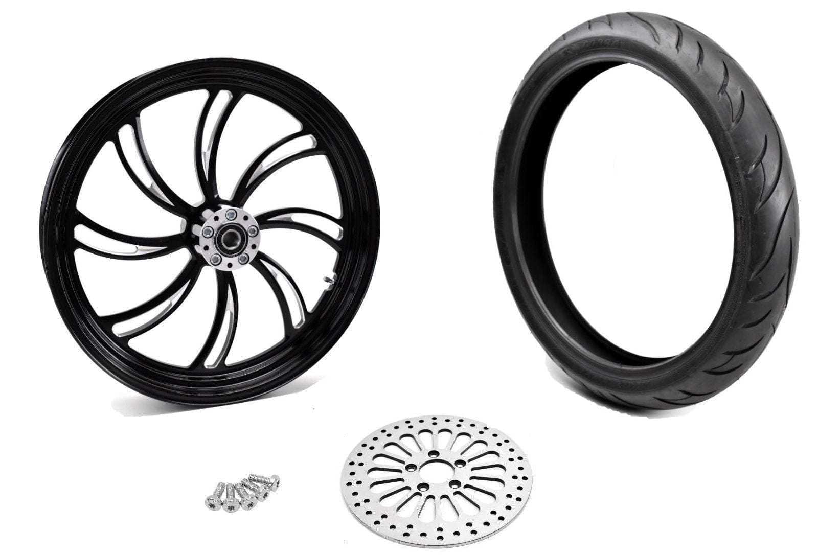 Ultima, Black Vortex 21" 3.5" Billet Front Wheel Rim BW Tire Package Harley SD 84-07