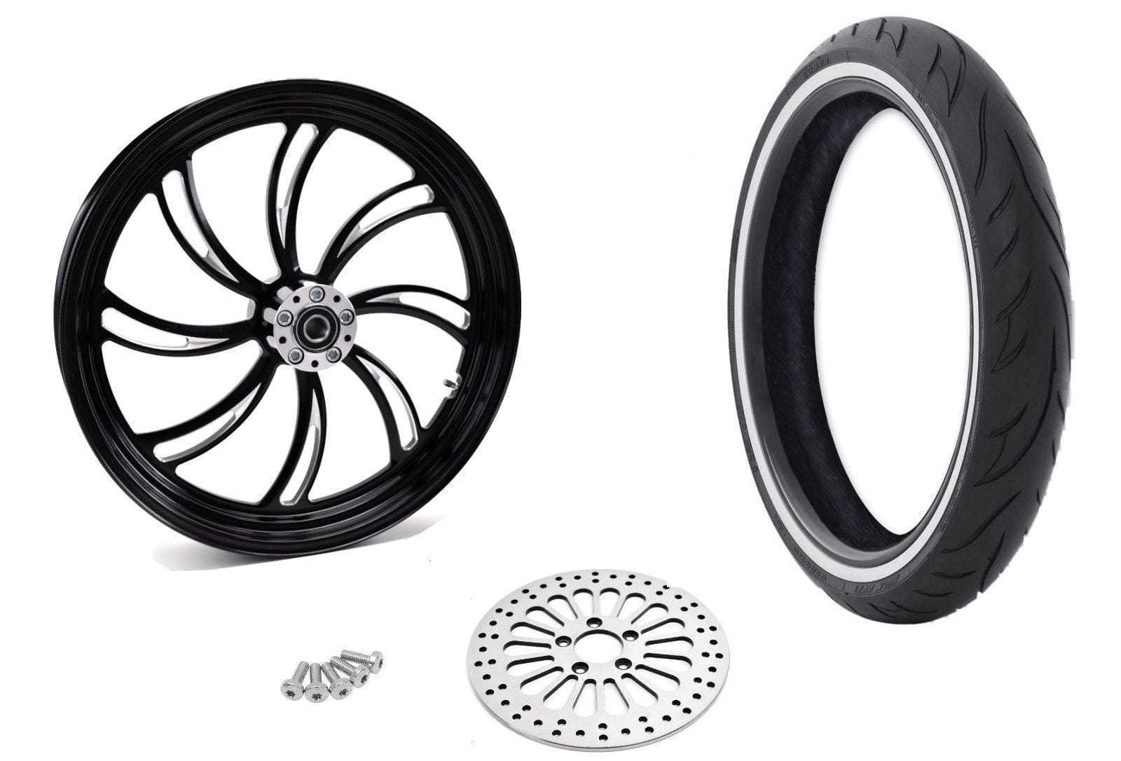 Ultima, Black Vortex 21" 3.5" Billet Front Wheel Rim WWW Tire Package Harley SD 84-07