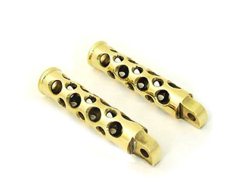 V-Twin Manufacturing, Brass Swiss Cheese Hole Shot Foot Peg Set Pair Male Mount Harley Chopper Bobber