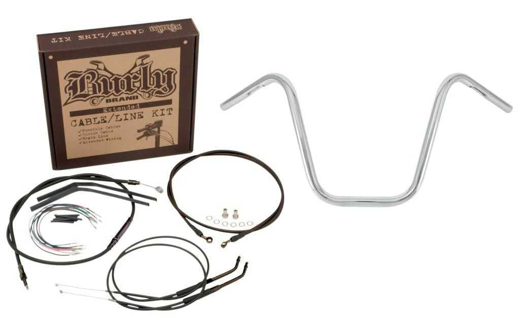 Burly Brand, Burly 12" Apes Chrome Handlebar Cables Lines Wiring Package 2006 Harley Dyna