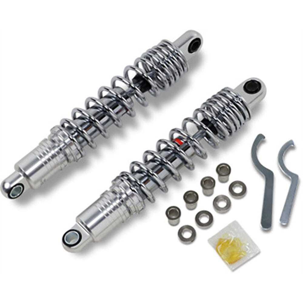 Drag Specialities, Chrome 12 Rear Coil Shocks Adjustable Harley Sportster XL FXR Nitrogen Gas 86-03