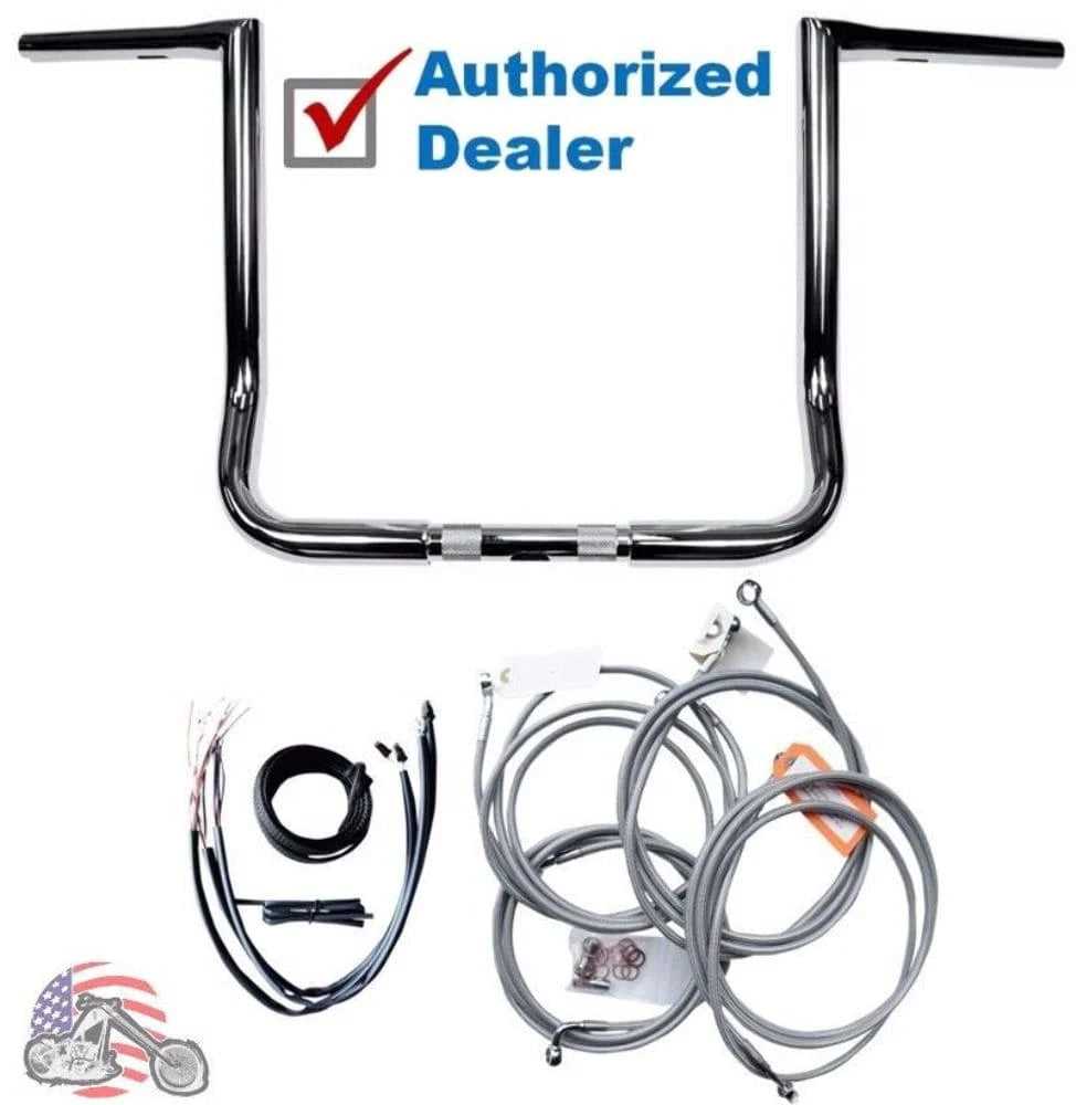 LA Choppers, Chrome 12" Twin Peaks Ape Hanger Handlebars Package Cables Harley 2016 Touring