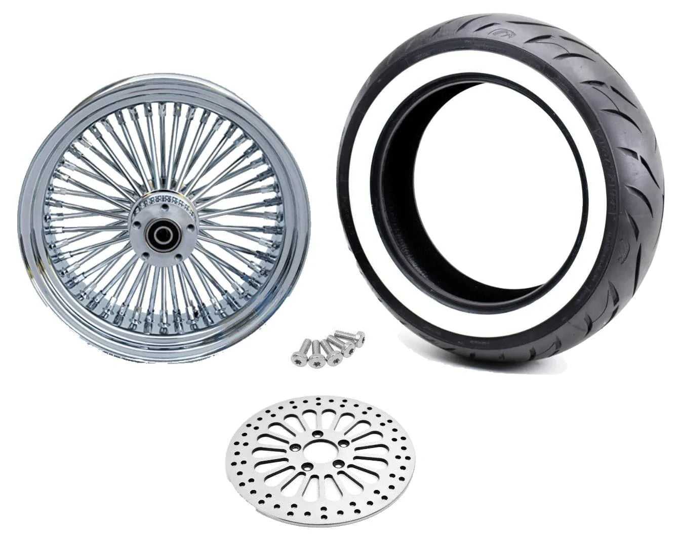 Ultima, Chrome 16 5.5 48 Fat King Spoke Rear Wheel Tire Package Harley Chopper Bobber WW