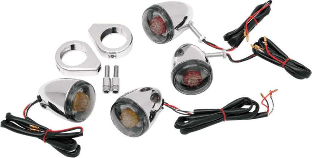 Drag Specialities, Chrome Deuce Style Front Rear Turn Signal Set Harley Softail Dyna Sportster FXR