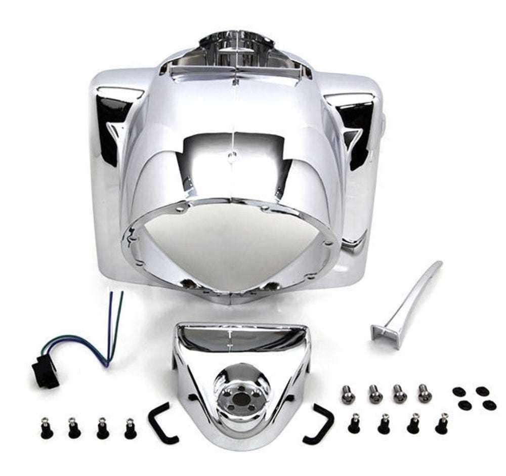 V-Twin Manufacturing, Chrome Front End Headlight Head Lamp Nacelle Kit Harley Touring Electra Glide