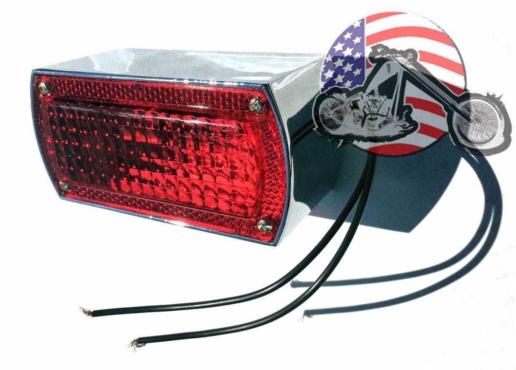 V-Twin Manufacturing, Chrome Square Knight Light Tail Lamp Red Lens Custom Chopper Harley Ironhead FLH