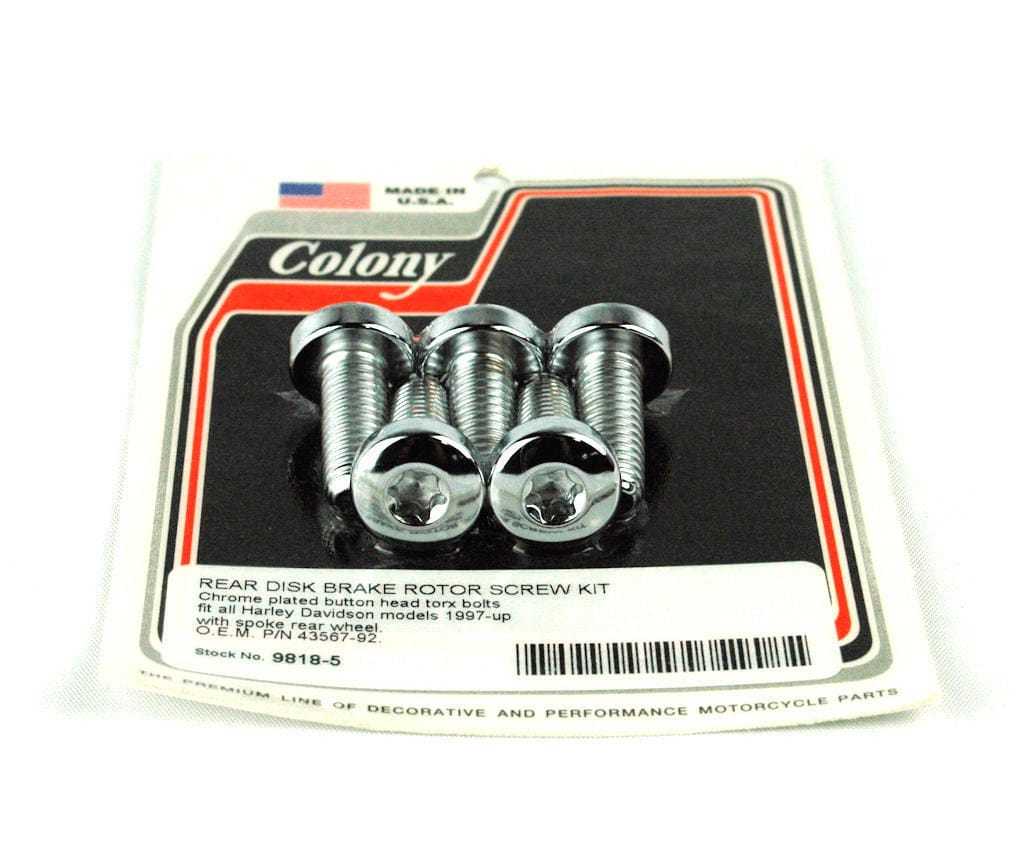 Colony, Colony 5 New Chrome Rear Disk Brake Rotor Bolts Set Harley Chopper Bobber Custom