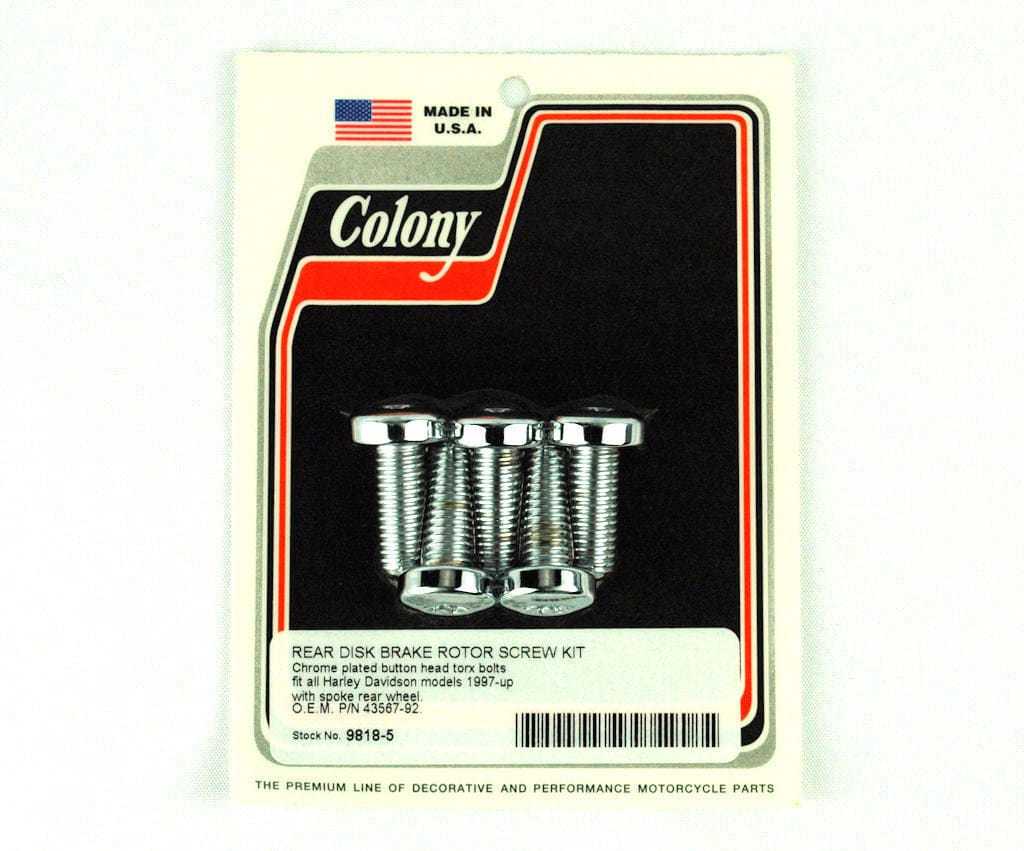 Colony, Colony 5 New Chrome Rear Disk Brake Rotor Bolts Set Harley Chopper Bobber Custom