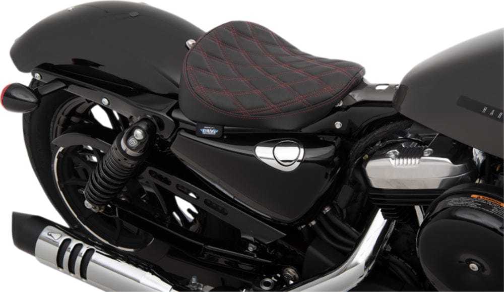 Drag Specialties, Drag Specialties Bobber Solo Red Stitch Double Diamond Seat Harley 10+ Sportster