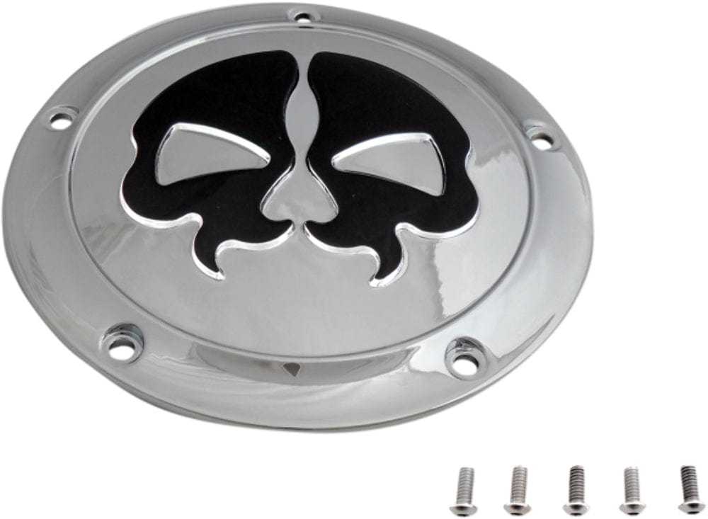 Drag Specialties, Drag Specialties Split Black Skull Derby Cover Accent Chrome 16+ Harley Touring