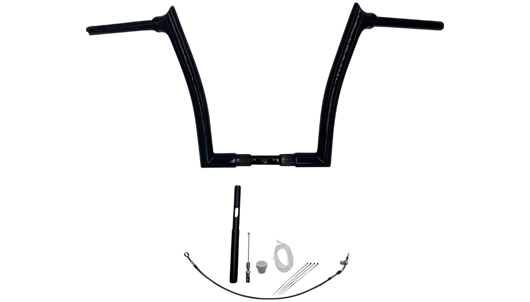 Fat Baggers Inc., Fat Baggers EZ Install 1-1/2 Pointed Top Ape Handlebar Kit Black 16" Harley FLTR