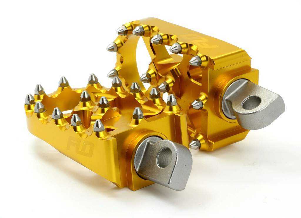 Flo Motorsports, Flo Moto Gold Aluminum Motorcycle MX Platform Foot Pegs Pair Set Harley Custom