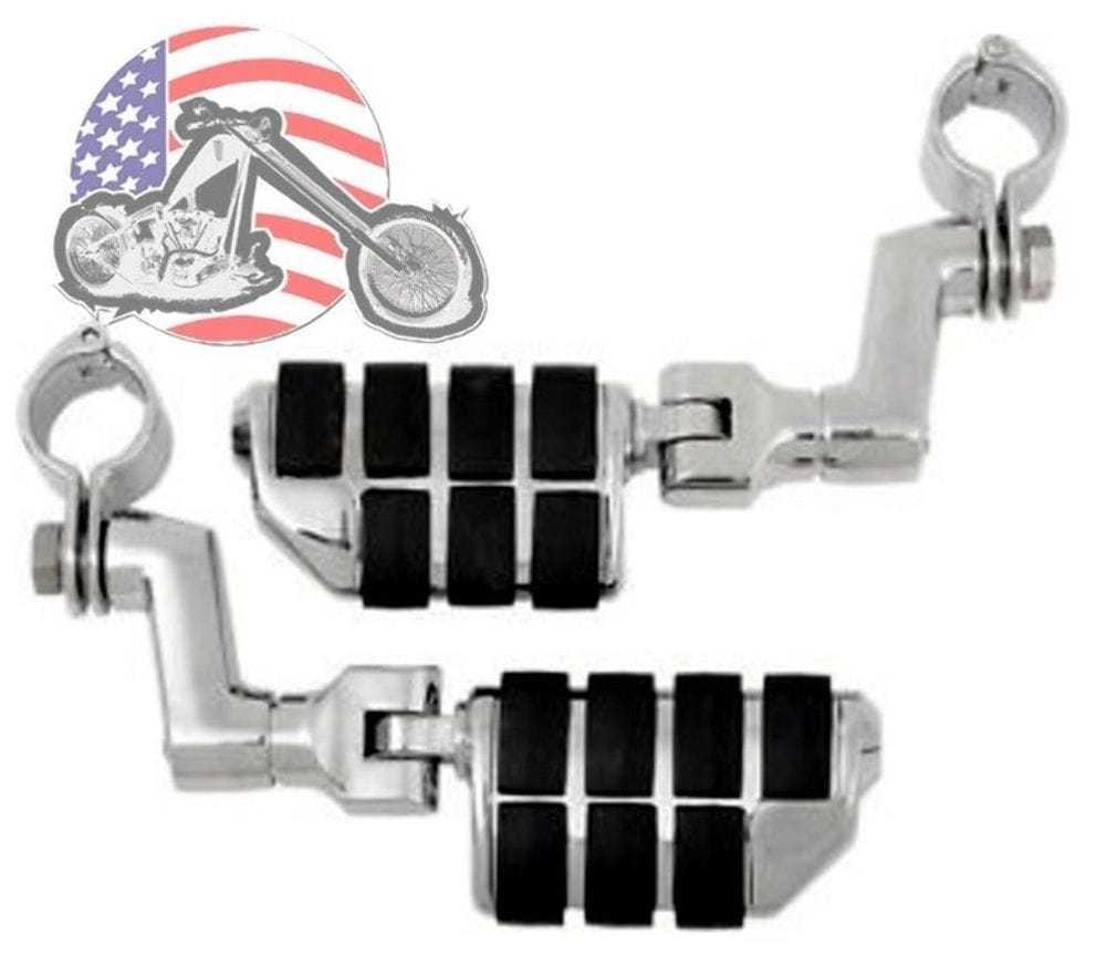 Kuryakyn, Kuryakyn Chrome Offset 1" Engine Guard Frame Mount Dually Iso Pegs Set Harley