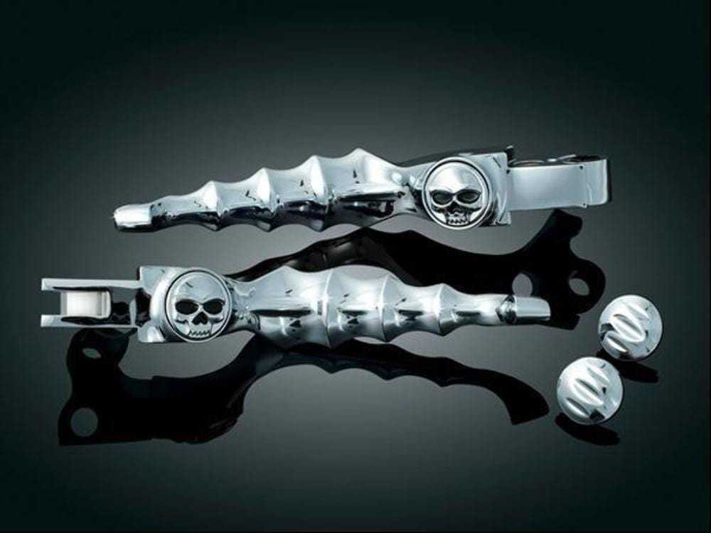 Kuryakyn, Kuryakyn Chrome Skull Lever Set Pair 96-13 Harley Softail Dyna Sportster Touring