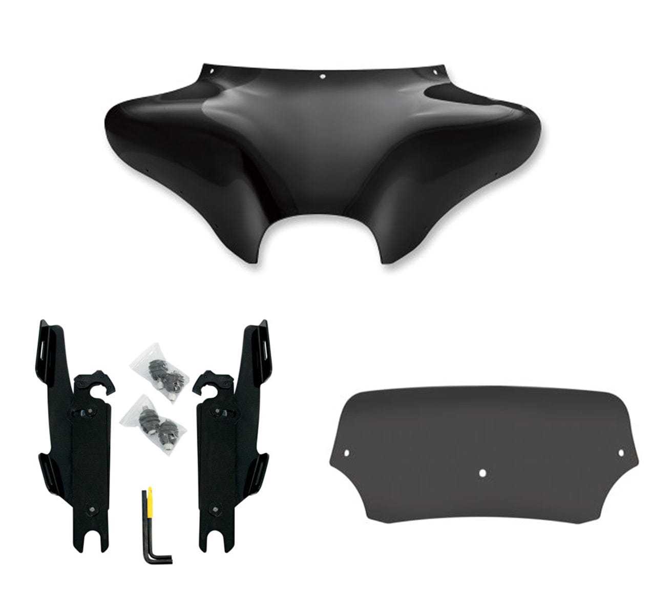 Memphis Shades, Memphis Shade Batwing Fairing 5" Black Windshield Mount Kit Harley FLSTF No Bar